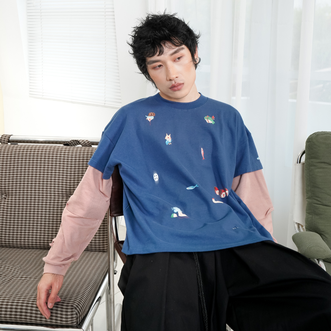 LIL PUBLIC Katabuchi Blue Triple layer Tee "Uketsu Series"