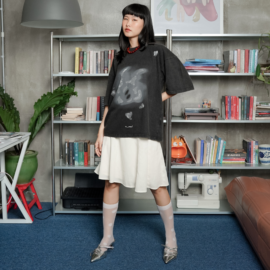 LIL PUBLIC Oversize Heavyweight T-shirt  Oba Yozo Black Wash “Osamu Series”