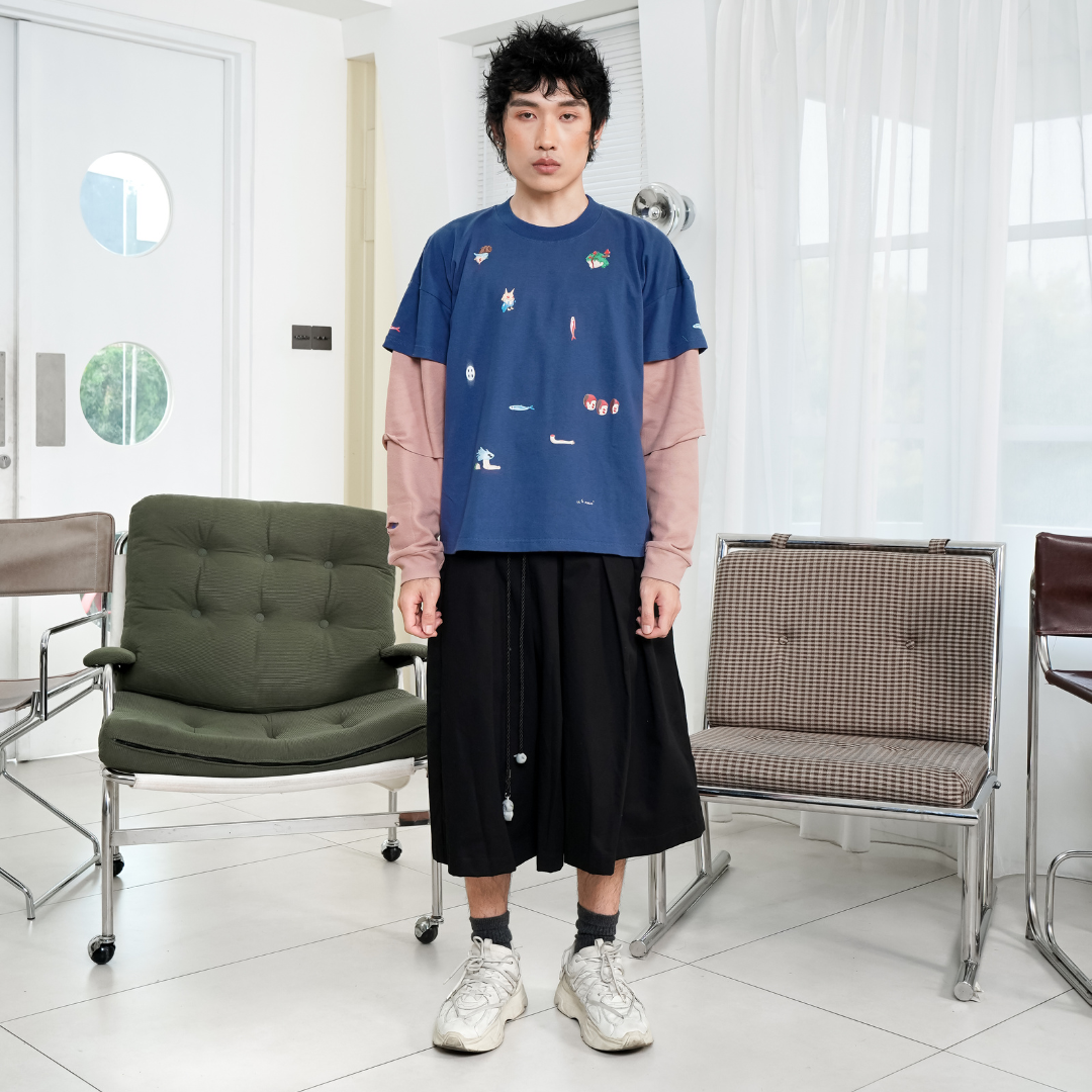 LIL PUBLIC Katabuchi Blue Triple layer Tee "Uketsu Series"