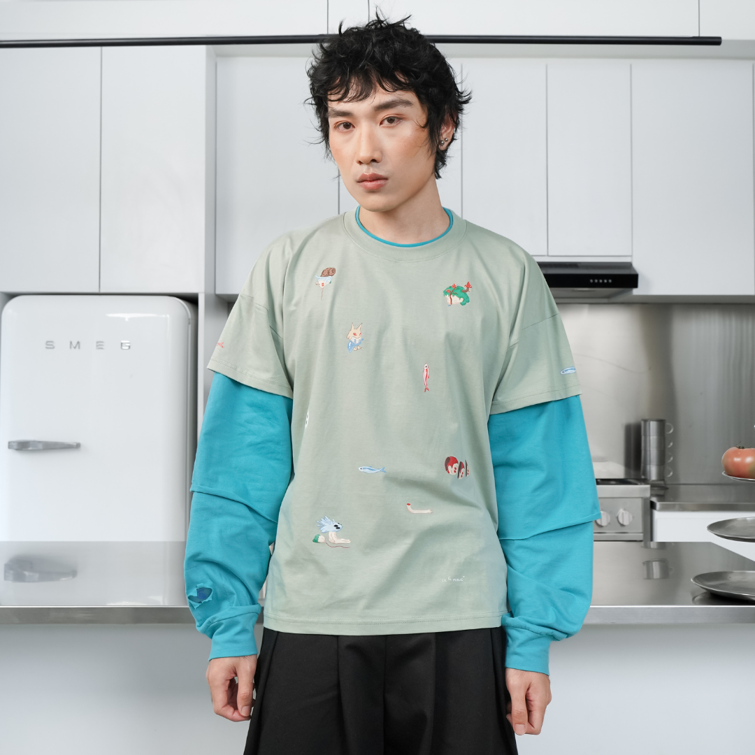 LIL PUBLIC Katabuchi Triple layer Tee Green "Uketsu Series"