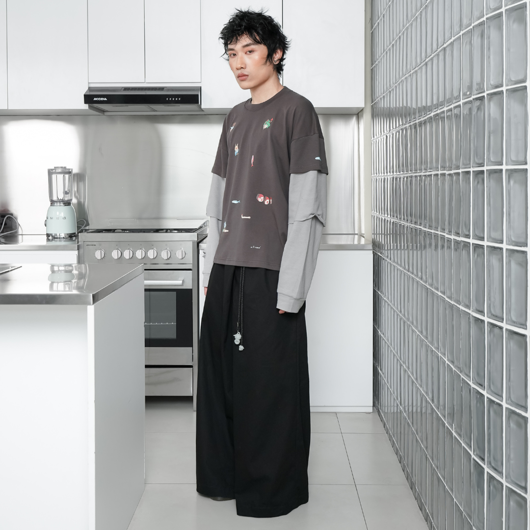 LIL PUBLIC Katabuchi Grey Triple layer Tee "Uketsu Series"