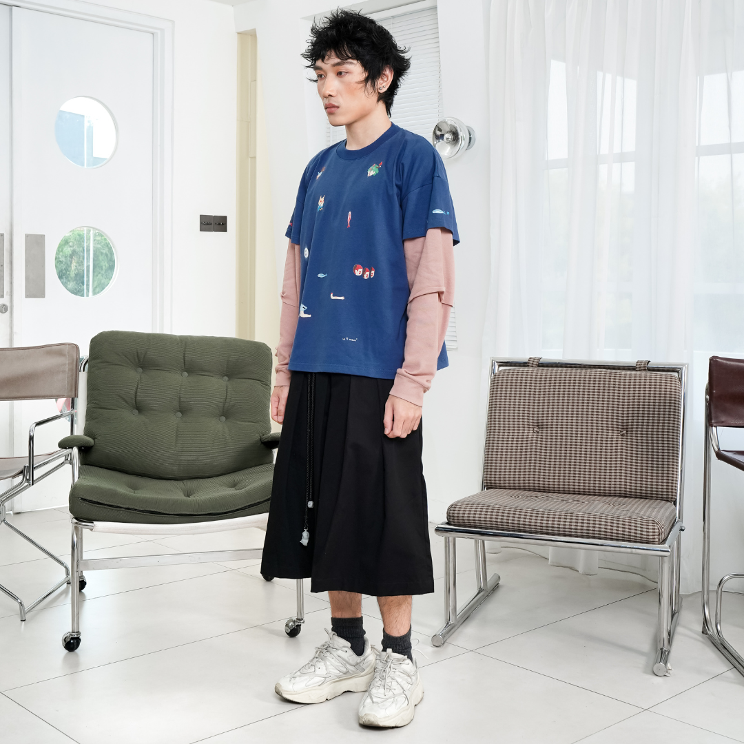 LIL PUBLIC Katabuchi Blue Triple layer Tee "Uketsu Series"