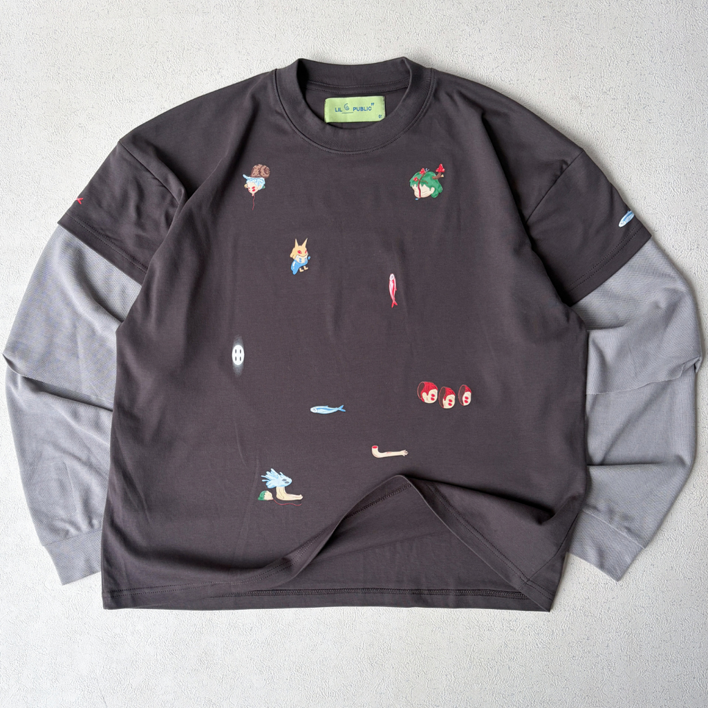 LIL PUBLIC Katabuchi Grey Triple layer Tee "Uketsu Series"
