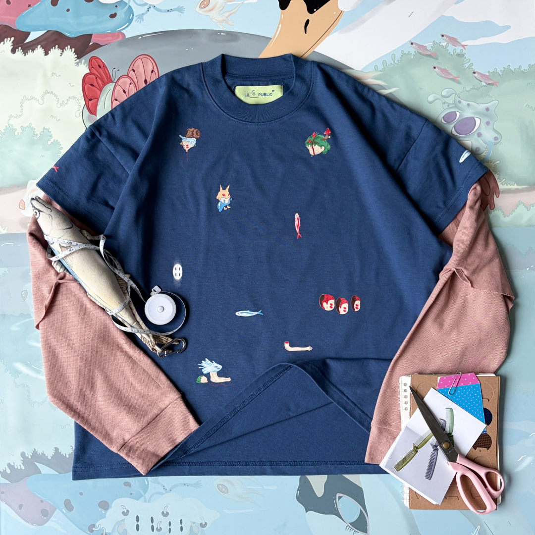 LIL PUBLIC Katabuchi Blue Triple layer Tee "Uketsu Series"