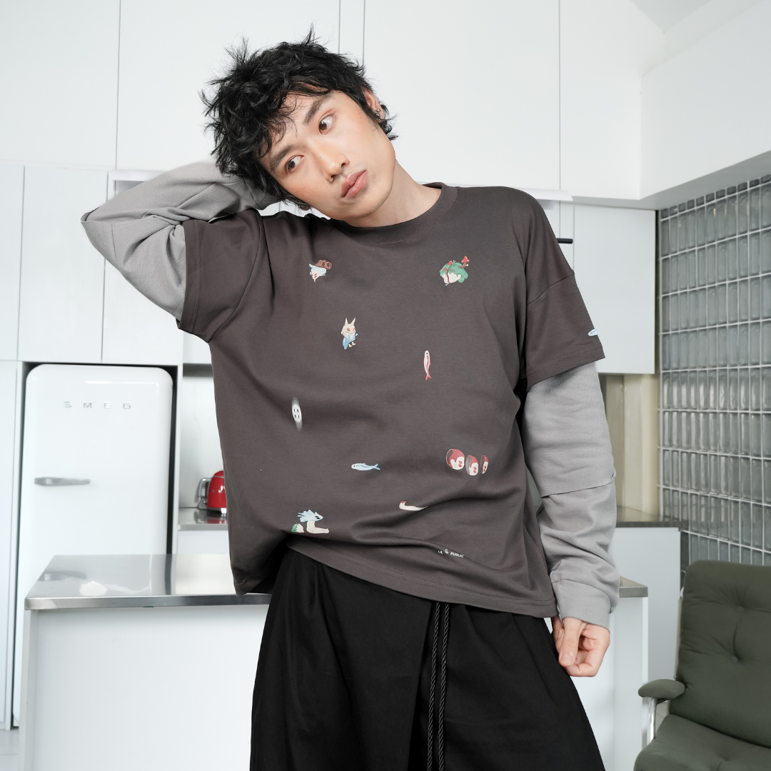 LIL PUBLIC Katabuchi Grey Triple layer Tee "Uketsu Series"