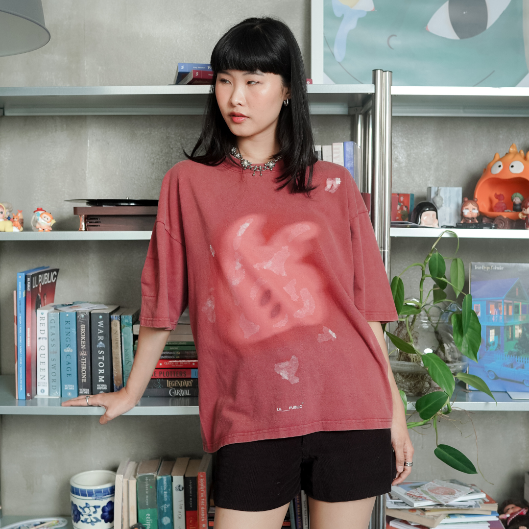 LIL PUBLIC Oversize Heavyweight T-shirt Oba Yozo Red Wash “Osamu Dazai”