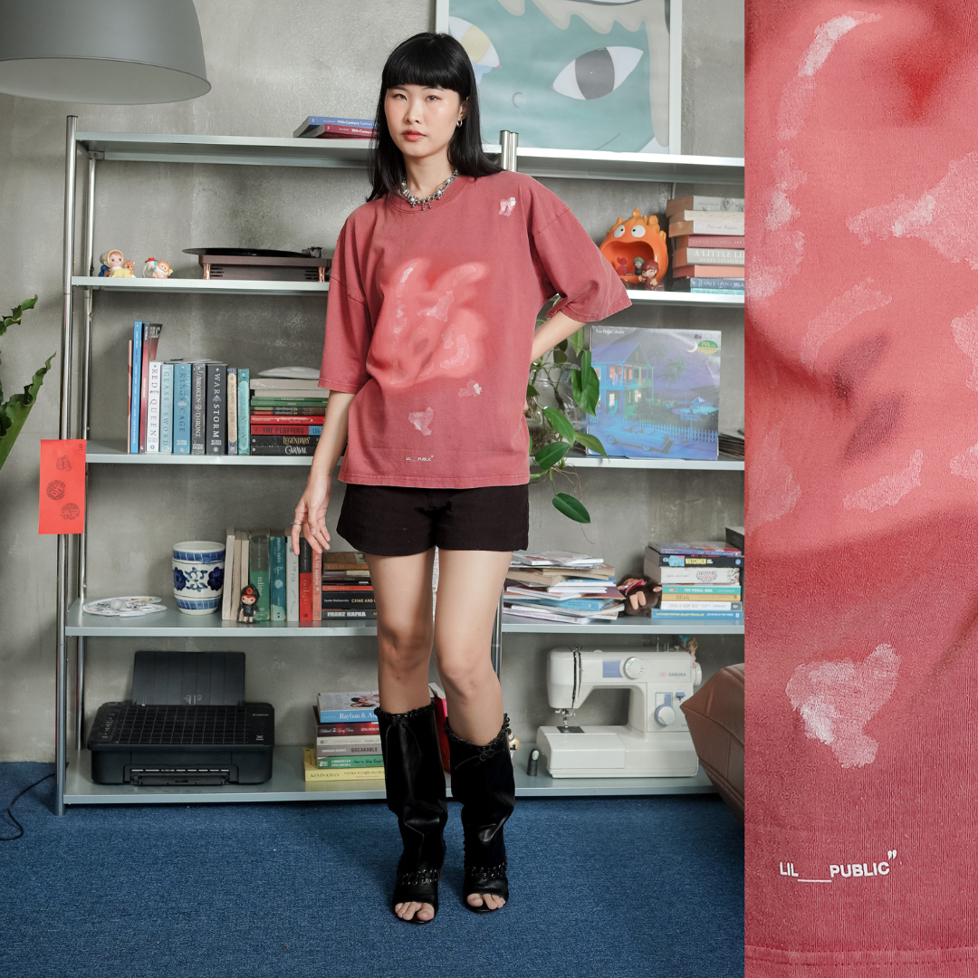 LIL PUBLIC Oversize Heavyweight T-shirt Oba Yozo Red Wash “Osamu Dazai” - Image 4